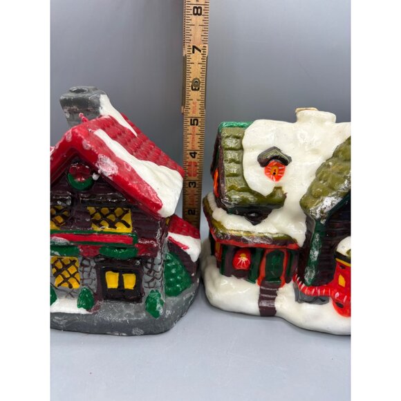 Vtg Candles Wax‎ Snowy Cottage Village Set Of 2 Christmas Décor - Picture 8 of 9